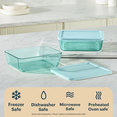 Pyrex® Simply Store® Tinted Glass 11-cup Rectangle Storage Container with Lid, Aqua