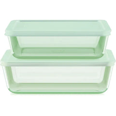 Pyrex® Simply Store® Tinted 4-piece Rectangle Storage Set with Green Plastic Lids